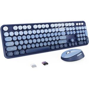 Nowlike N99 Wireless Keyboard Mouse Combo Retro Round Keys Bluetooth USB
